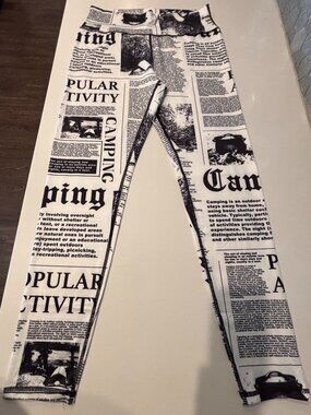 CAMPING Newspaper Print Leggings High Waisted